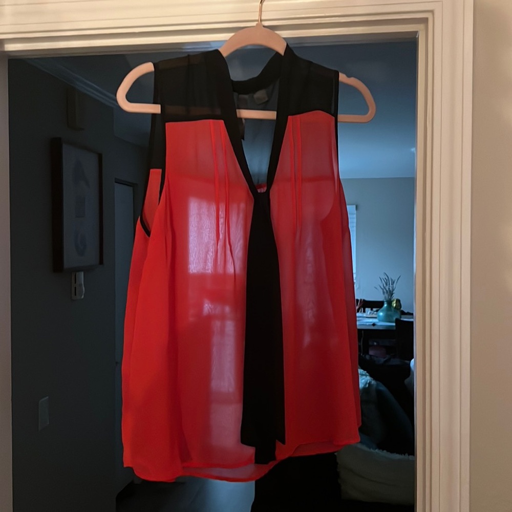 Red button up tank top